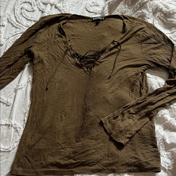 Express Women's Olive Long Sleeve Blouse - Picture 1 of 2